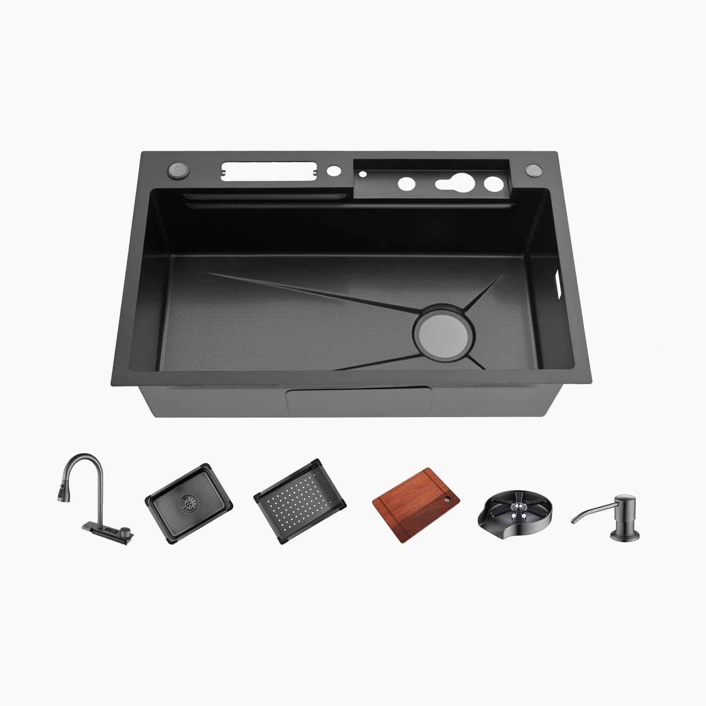 Metora Waterfall Workstation Kitchen Sink Set With Digital Temperature Display & Knife Holder-KS2204