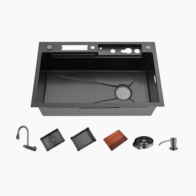 Metora Waterfall Workstation Kitchen Sink Set With Digital Temperature Display & Knife Holder-KS2204