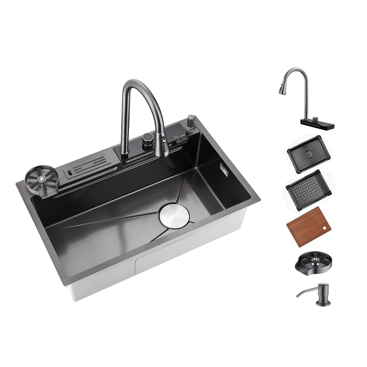 Metora 33x22 Inch Waterfall Workstation Kitchen Sink Set Digital Temperature Display & LED Lighting-KS2205L