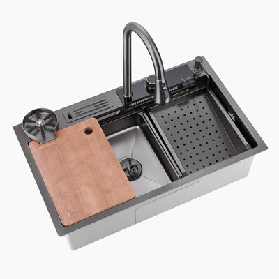 Metora 33x22 Inch Waterfall Workstation Kitchen Sink Set Digital Temperature Display & LED Lighting-KS2205L