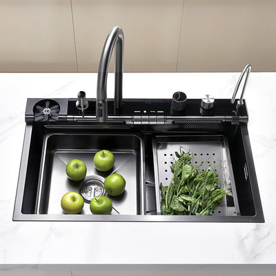 Metora Adjustable Waterfall Faucet Kitchen Sink with Digital Temperature Display & LED Lighting-KS2207