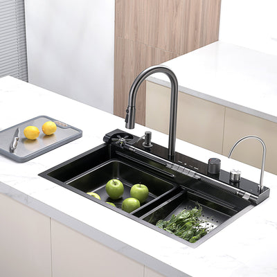 Metora Adjustable Waterfall Faucet Kitchen Sink with Digital Temperature Display & LED Lighting-KS2207