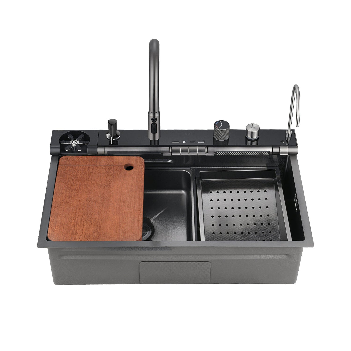 Metora 33x22 Inch Waterfall Faucet Kitchen Sink with Digital Temperature Display & LED Lighting-KS2207L