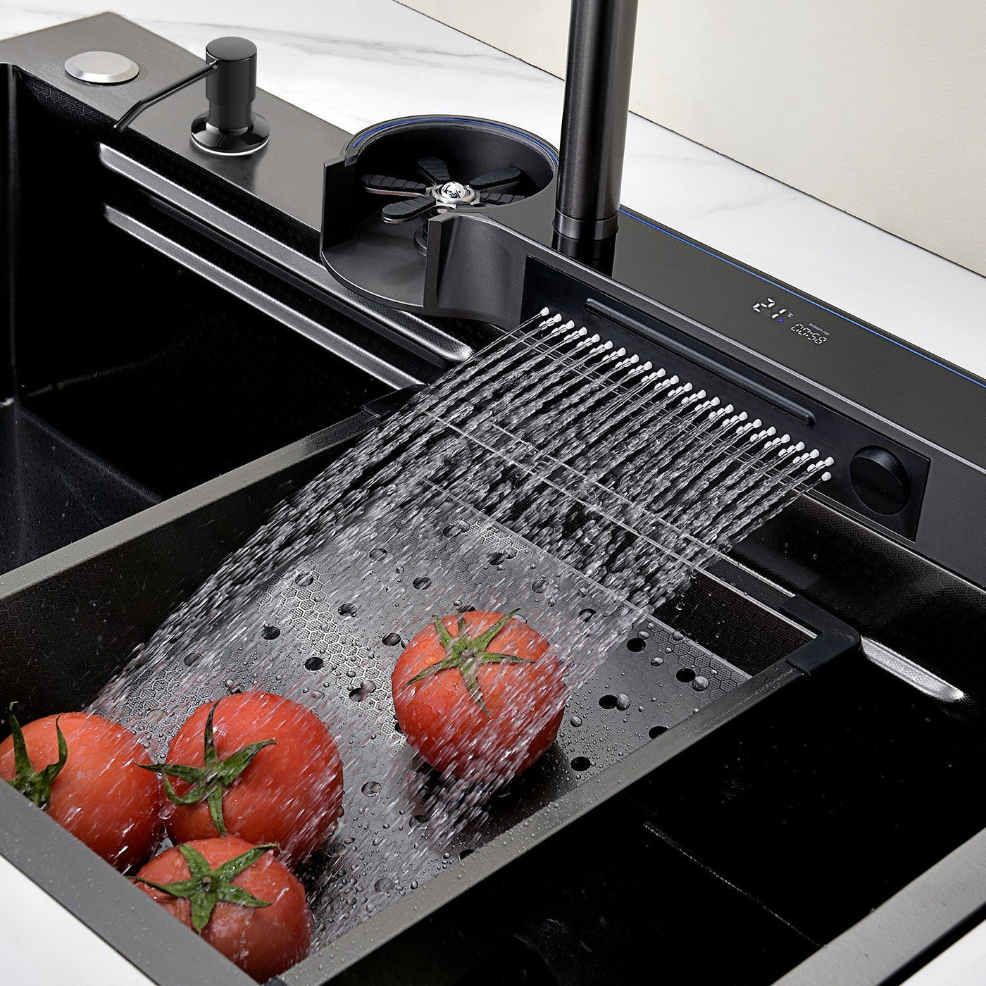 Metora Two Outlets Waterfall Faucet Kitchen Sink with Digital Temperature Display & LED Lighting-KS2208