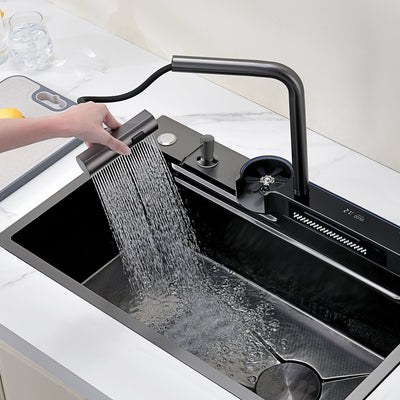 Metora Two Outlets Waterfall Faucet Kitchen Sink with Digital Temperature Display & LED Lighting-KS2208