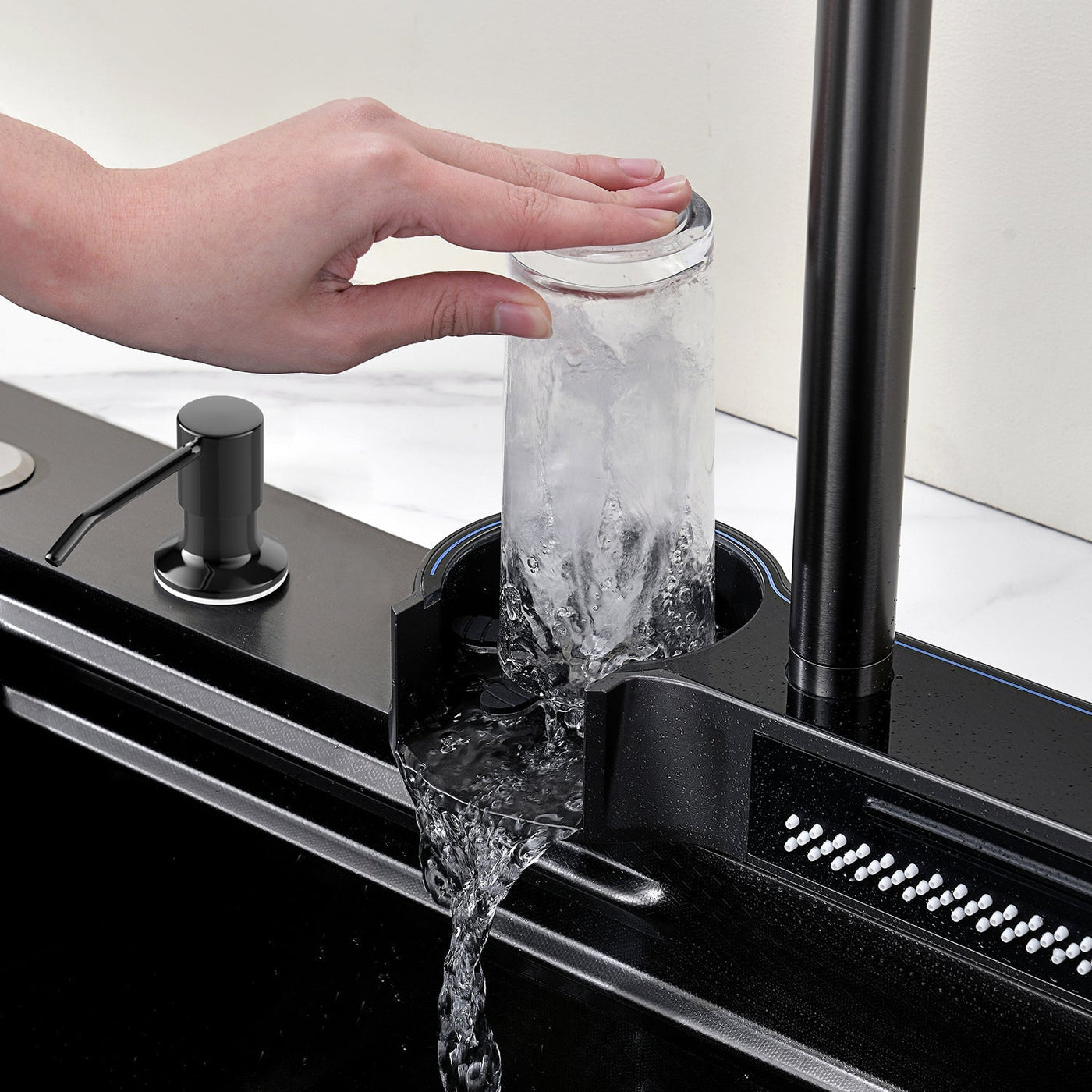 Metora Two Outlets Waterfall Faucet Kitchen Sink with Digital Temperature Display & LED Lighting-KS2208