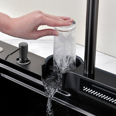 Metora Two Outlets Waterfall Faucet Kitchen Sink with Digital Temperature Display & LED Lighting-KS2208