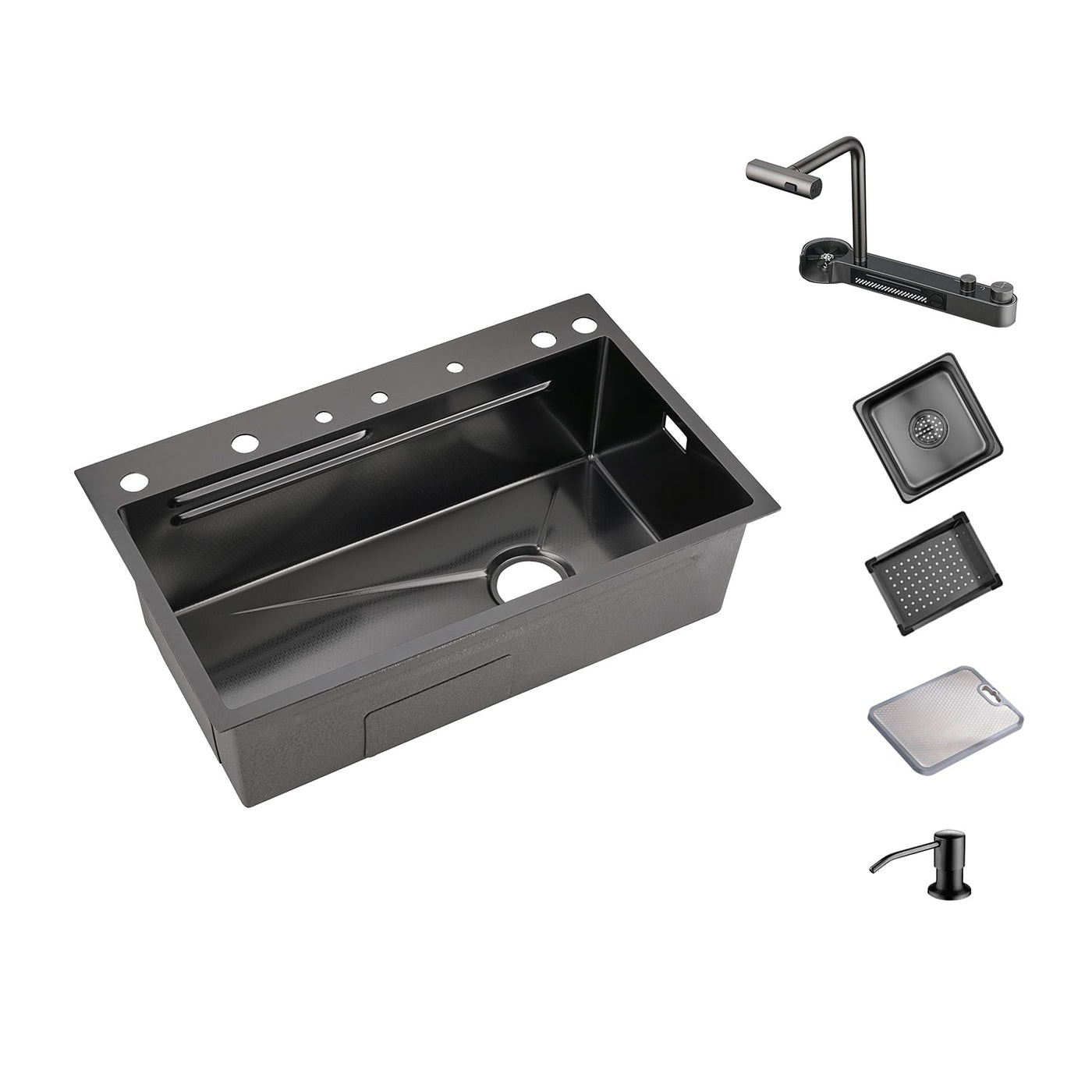 Metora Two Outlets Waterfall Faucet Kitchen Sink with Digital Temperature Display & LED Lighting-KS2208
