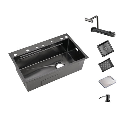 Metora Two Outlets Waterfall Faucet Kitchen Sink with Digital Temperature Display & LED Lighting-KS2208