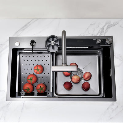 Metora Two Outlets Waterfall Faucet Kitchen Sink with Digital Temperature Display & LED Lighting-KS2208