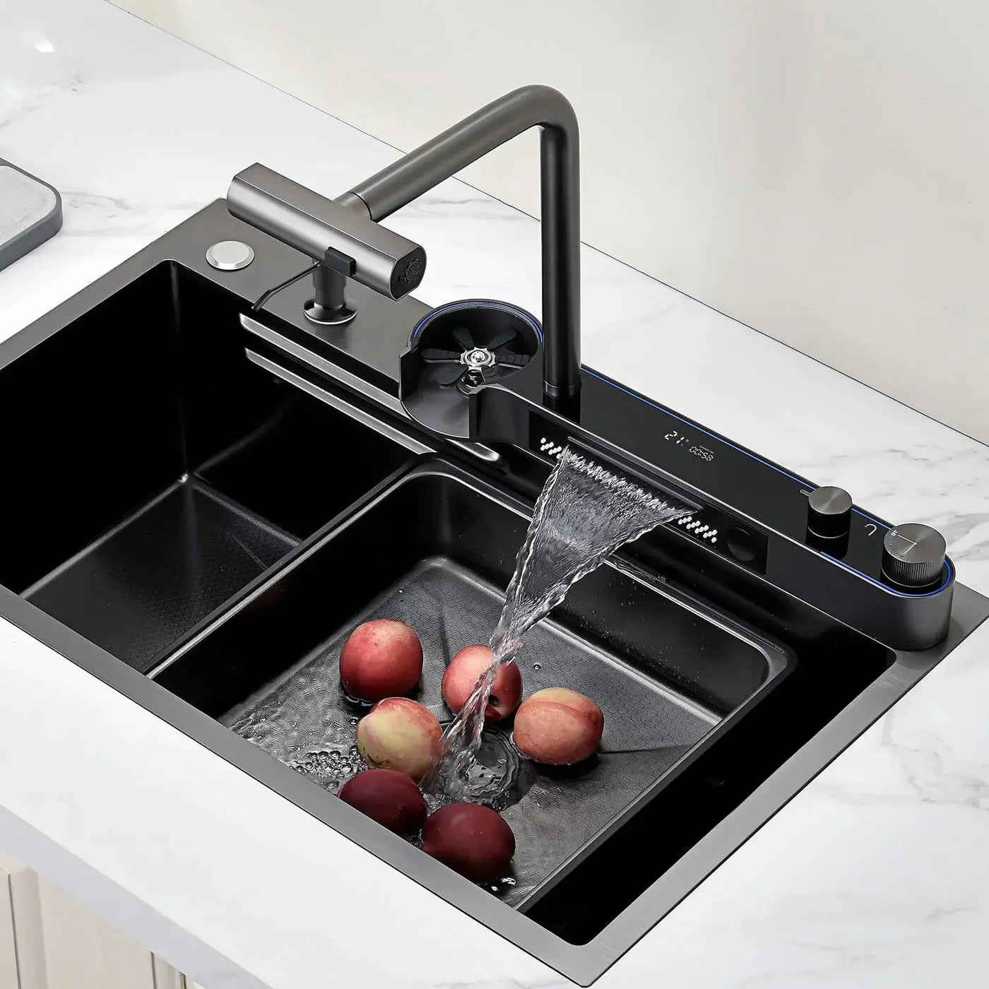 Metora Two Outlets Waterfall Faucet Kitchen Sink with Digital Temperature Display & LED Lighting-KS2208
