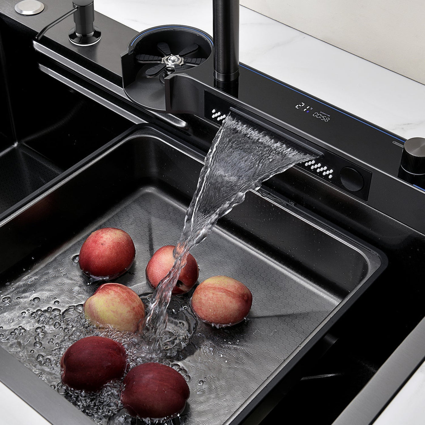 Metora Two Outlets Waterfall Faucet Kitchen Sink with Digital Temperature Display & LED Lighting-KS2208