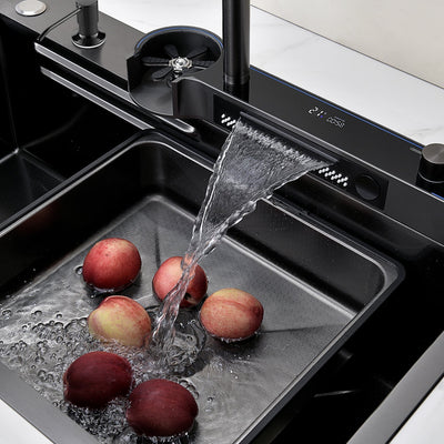 Metora Two Outlets Waterfall Faucet Kitchen Sink with Digital Temperature Display & LED Lighting-KS2208