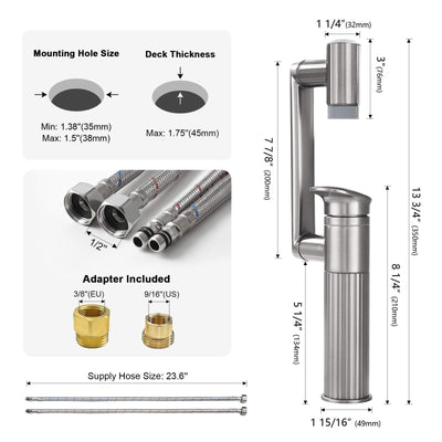 Metora 1080° Rotatable Single-Hole Bathroom Faucet With Temperature Display-BF2208-PRO