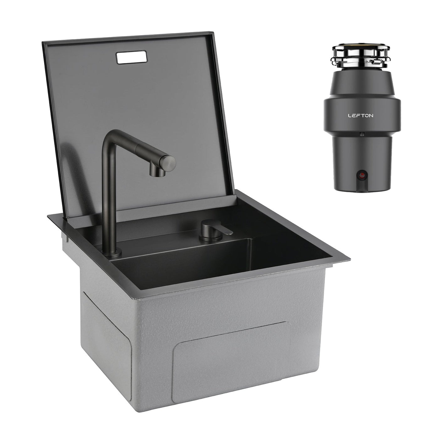 Metora 17"x17" Stainless Steel Concealed RV & Kitchen Bar Workstation Sink with-BS2502 with 1/2 HP Garbage Disposal