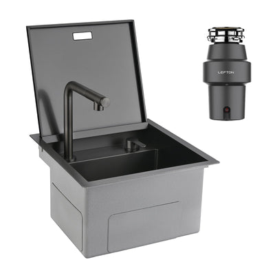Metora 17"x17" Stainless Steel Concealed RV & Kitchen Bar Workstation Sink with-BS2502 with 1/2 HP Garbage Disposal