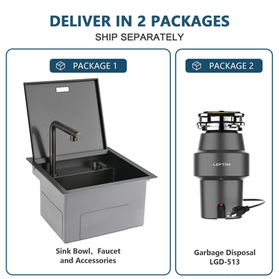 Metora 17"x17" Stainless Steel Concealed RV & Kitchen Bar Workstation Sink with-BS2502 with 1/2 HP Garbage Disposal