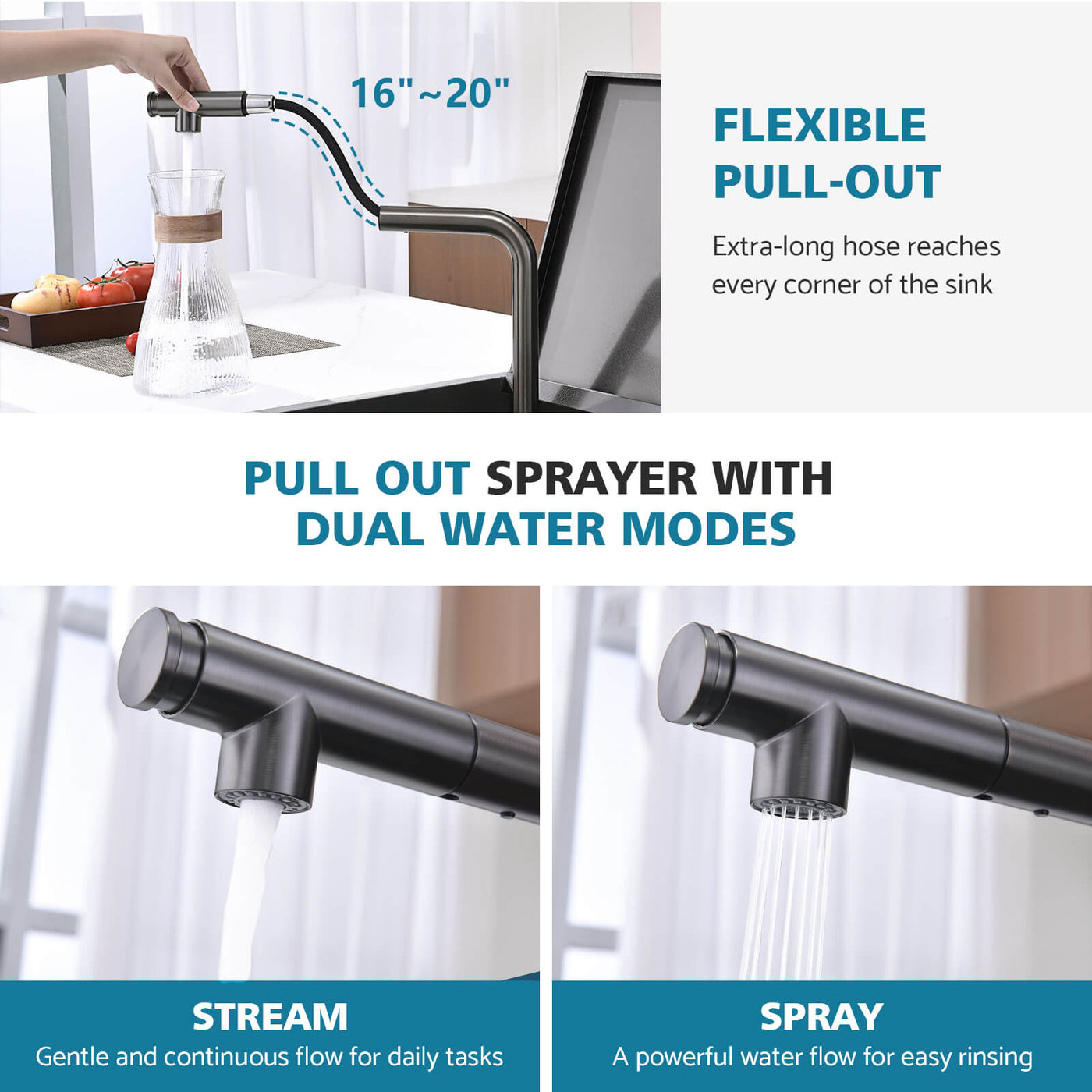 Metora 17"x17" Stainless Steel Concealed RV & Kitchen Bar Workstation Sink with Liftable Pull-Out Faucet and Slow Drop Cover-BS2502