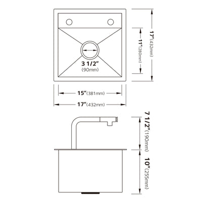 Metora 17"x17" Stainless Steel Concealed RV & Kitchen Bar Workstation Sink with Liftable Pull-Out Faucet and Slow Drop Cover-BS2502