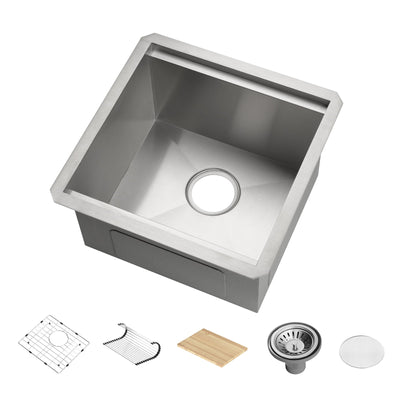 Metora 17"x17" Undermount Stainless Steel Workstation RV & Kitchen Bar Sink with Accessories-BS2501