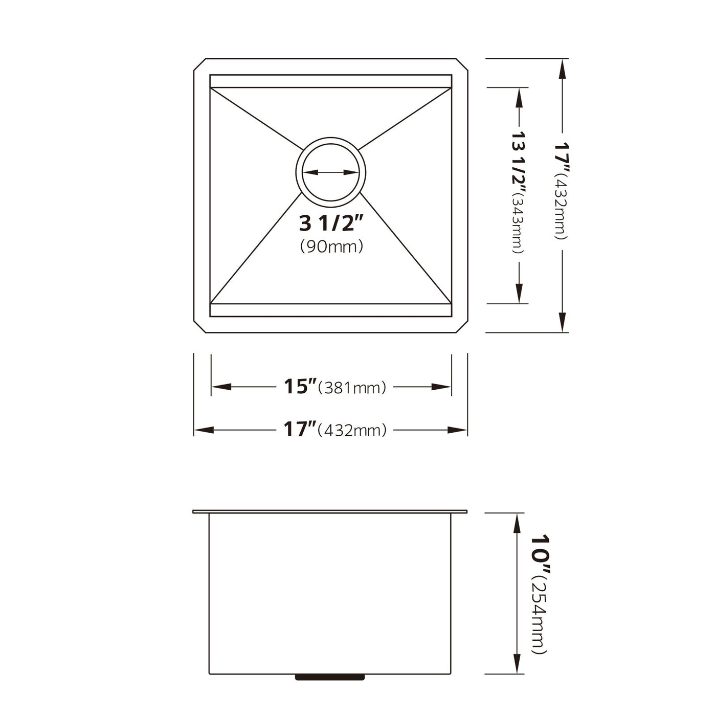 Metora 17"x17" Undermount Stainless Steel Workstation RV & Kitchen Bar Sink-BS2501 with 1/2 HP Garbage Disposal-LGD-513
