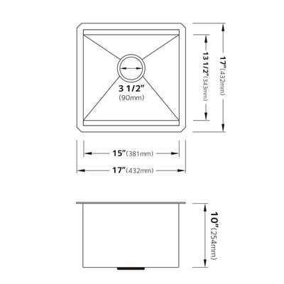 Metora 17"x17" Undermount Stainless Steel Workstation RV & Kitchen Bar Sink-BS2501 with 1/2 HP Garbage Disposal-LGD-513