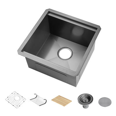 Metora 17"x17" Undermount Stainless Steel Workstation RV & Kitchen Bar Sink with Accessories-BS2501