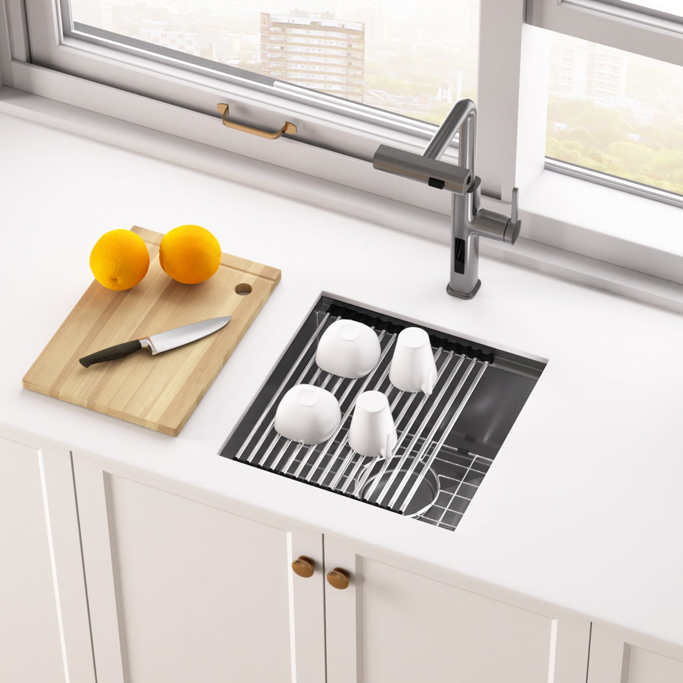 Metora 17"x17" Undermount Stainless Steel Workstation RV & Kitchen Bar Sink with Accessories-BS2501