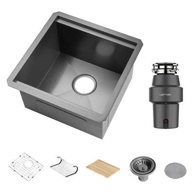 Metora 17"x17" Undermount Stainless Steel Workstation RV & Kitchen Bar Sink-BS2501 with 1/2 HP Garbage Disposal-LGD-513