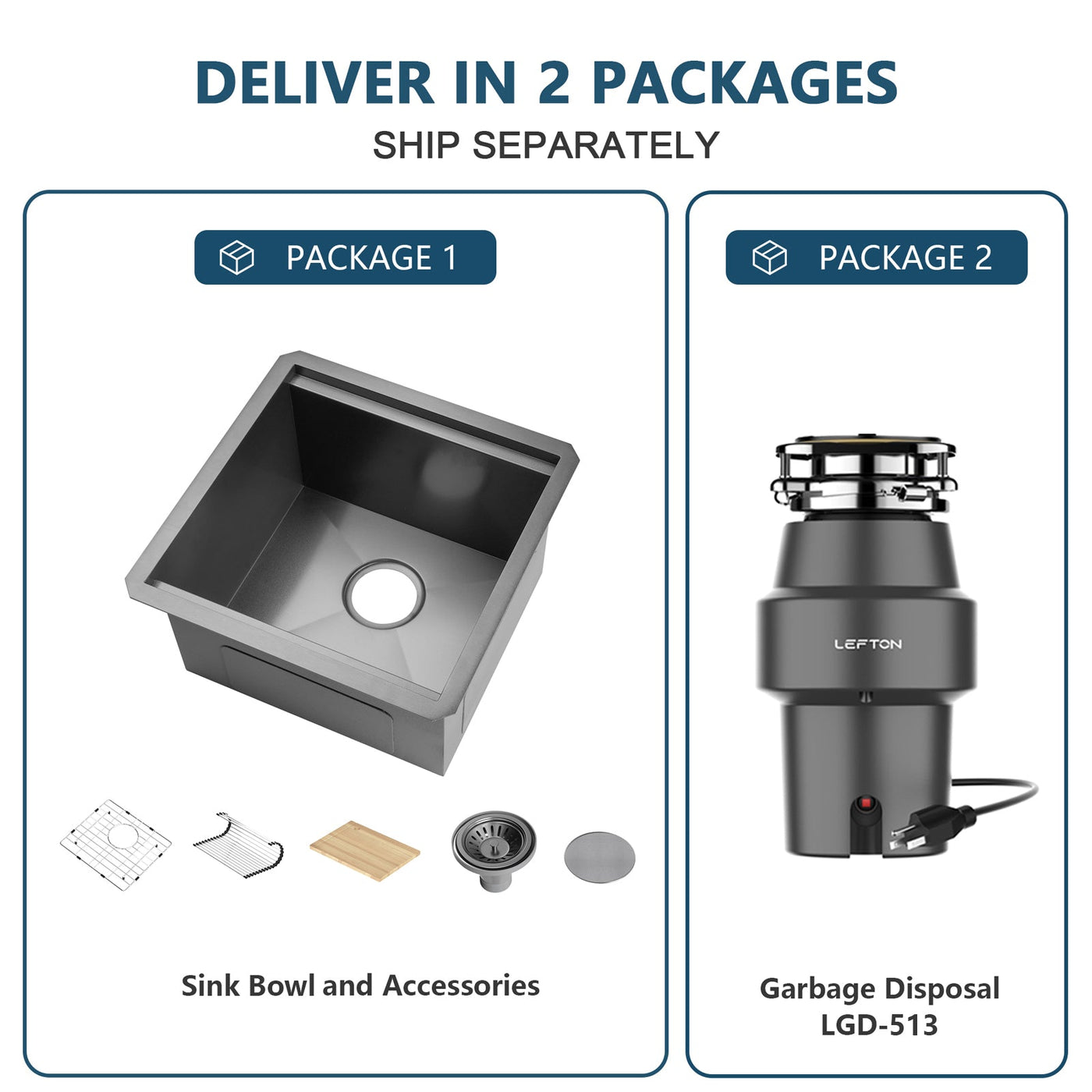 Metora 17"x17" Undermount Stainless Steel Workstation RV & Kitchen Bar Sink-BS2501 with 1/2 HP Garbage Disposal-LGD-513