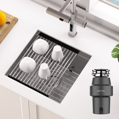 Metora 17"x17" Undermount Stainless Steel Workstation RV & Kitchen Bar Sink-BS2501 with 1/2 HP Garbage Disposal-LGD-513