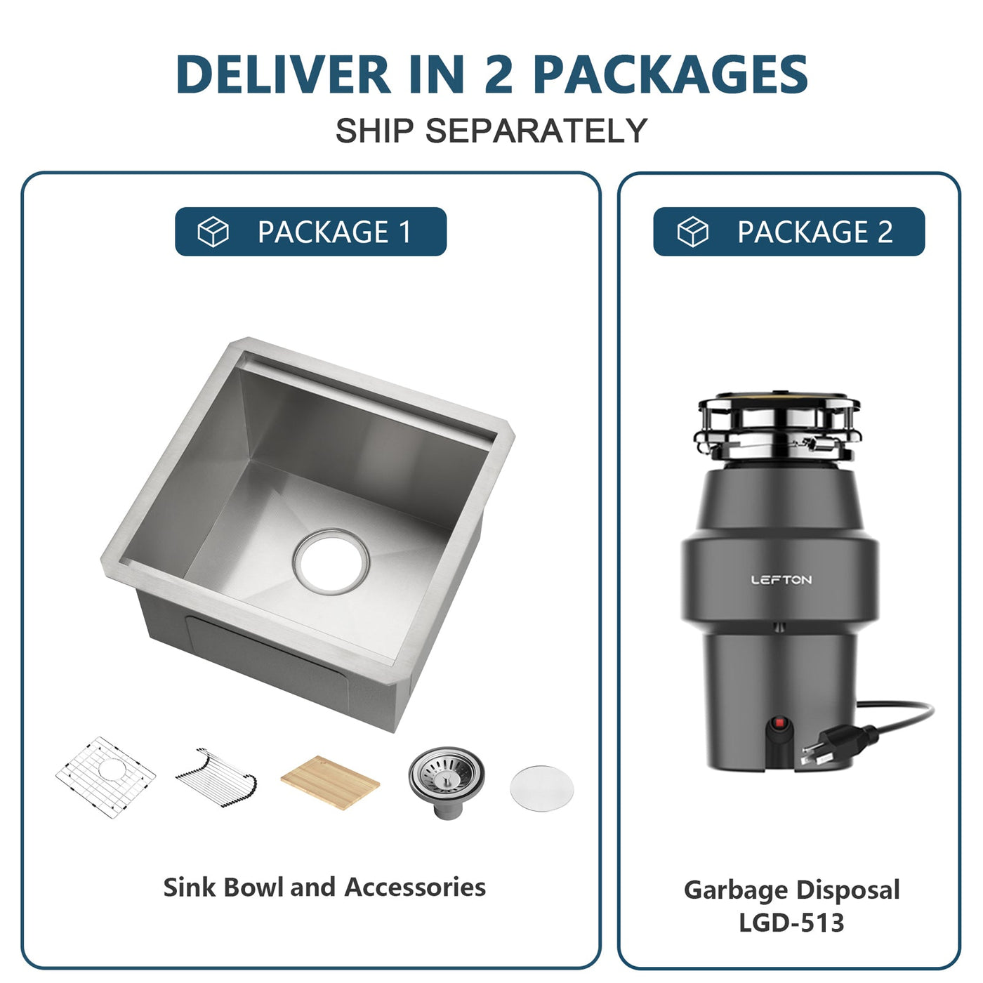 Metora 17"x17" Undermount Stainless Steel Workstation RV & Kitchen Bar Sink-BS2501 with 1/2 HP Garbage Disposal-LGD-513