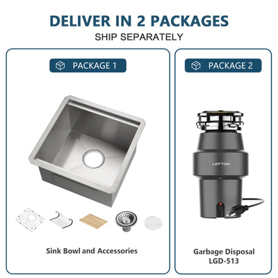 Metora 17"x17" Undermount Stainless Steel Workstation RV & Kitchen Bar Sink-BS2501 with 1/2 HP Garbage Disposal-LGD-513