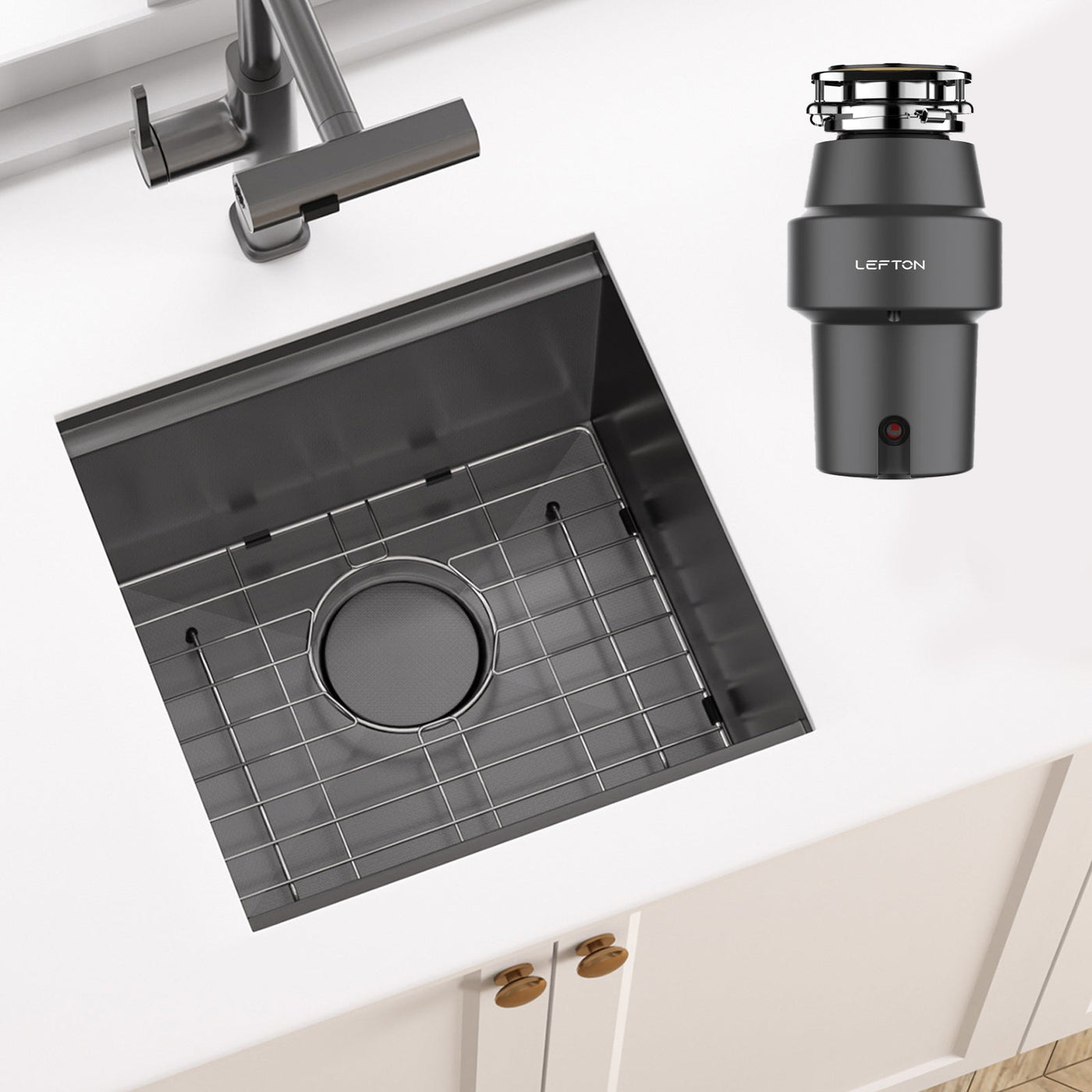 Metora 17"x17" Undermount Stainless Steel Workstation RV & Kitchen Bar Sink-BS2501 with 1/2 HP Garbage Disposal-LGD-513