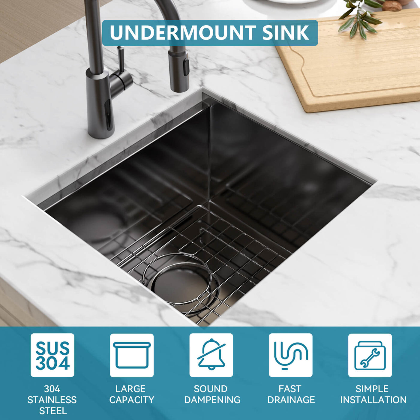 Metora 17"x17" Undermount Stainless Steel Workstation RV & Kitchen Bar Sink with Accessories-BS2501