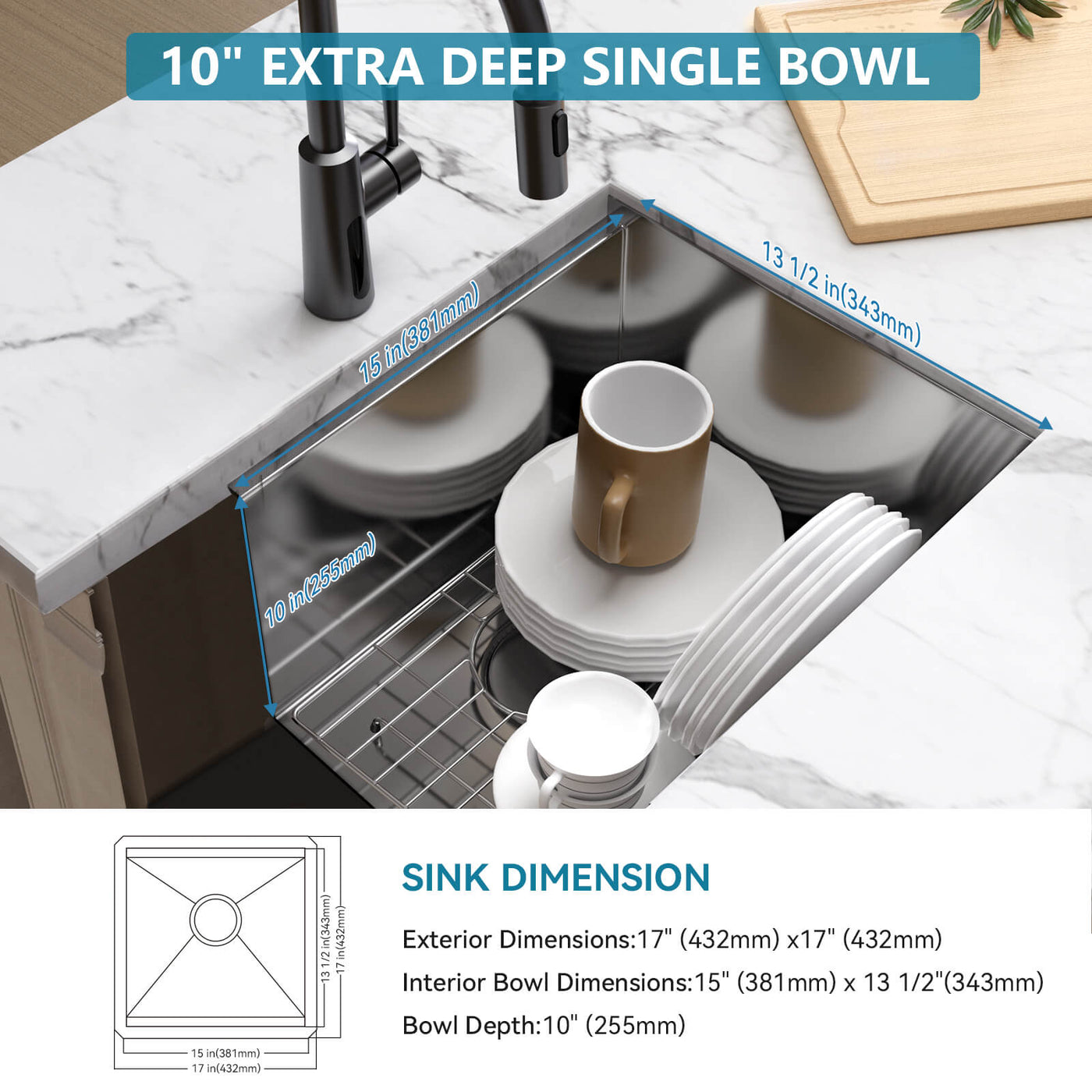 Metora 17"x17" Undermount Stainless Steel Workstation RV & Kitchen Bar Sink with Accessories-BS2501