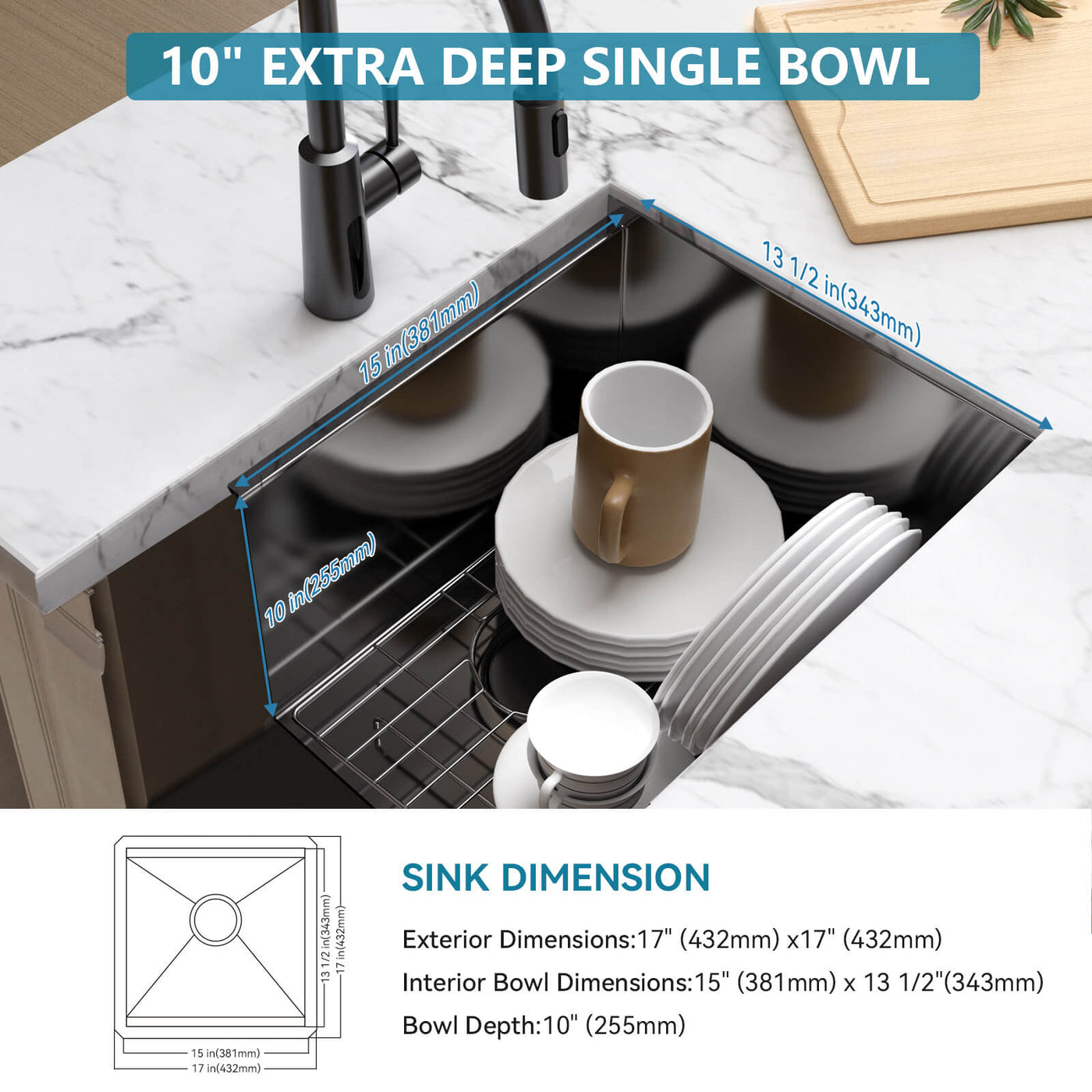 Metora 17"x17" Undermount Stainless Steel Workstation RV & Kitchen Bar Sink with Accessories-BS2501