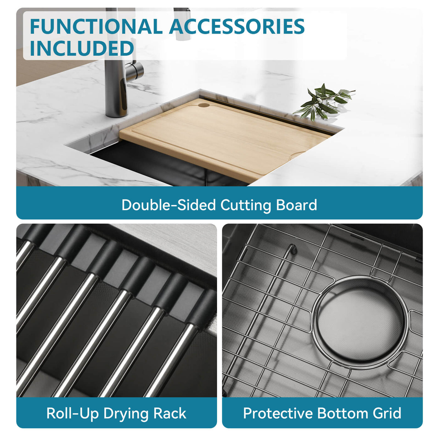 Metora 17"x17" Undermount Stainless Steel Workstation RV & Kitchen Bar Sink with Accessories-BS2501