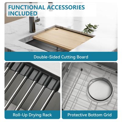 Metora 17"x17" Undermount Stainless Steel Workstation RV & Kitchen Bar Sink with Accessories-BS2501