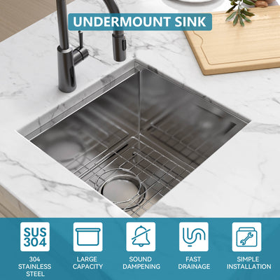 Metora 17"x17" Undermount Stainless Steel Workstation RV & Kitchen Bar Sink with Accessories-BS2501