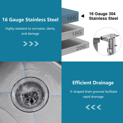 Metora 17"x17" Undermount Stainless Steel Workstation RV & Kitchen Bar Sink with Accessories-BS2501