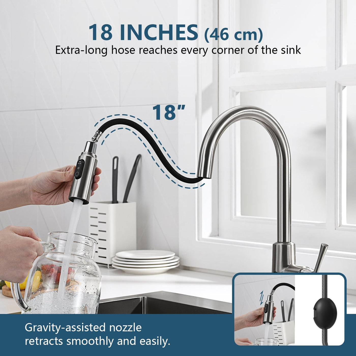 Metora 33"x 22" Stainless Steel Farmhouse Kitchen Sink-FS2501 with Modern Pull-Down Kitchen Faucet-KF2501