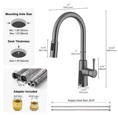 Metora 33"x 22" Stainless Steel Farmhouse Kitchen Sink-FS2501 with Modern Pull-Down Kitchen Faucet-KF2501