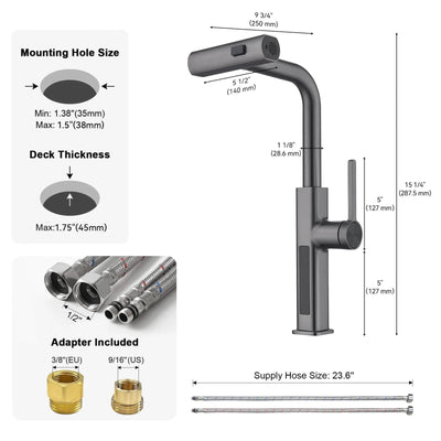 Metora 33"x 22" Stainless Steel Farmhouse Kitchen Sink-FS2501 with Waterfall & Pull-Out Kitchen Faucet-KF2209
