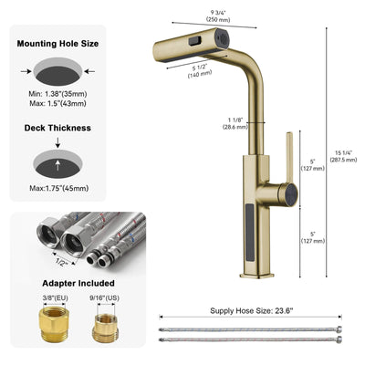 Metora Waterfall & Pull-Out Kitchen Faucet with Temperature Display-KF2209 with Countertop Glass Rinser-KFR2201