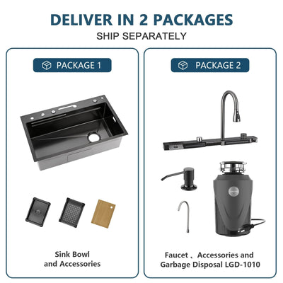 Metora 33x22 Inch Stainless Steel Single Bowl Large Kitchen Sink-KS2206L with 1 HP Garbage Disposal LGD-1010