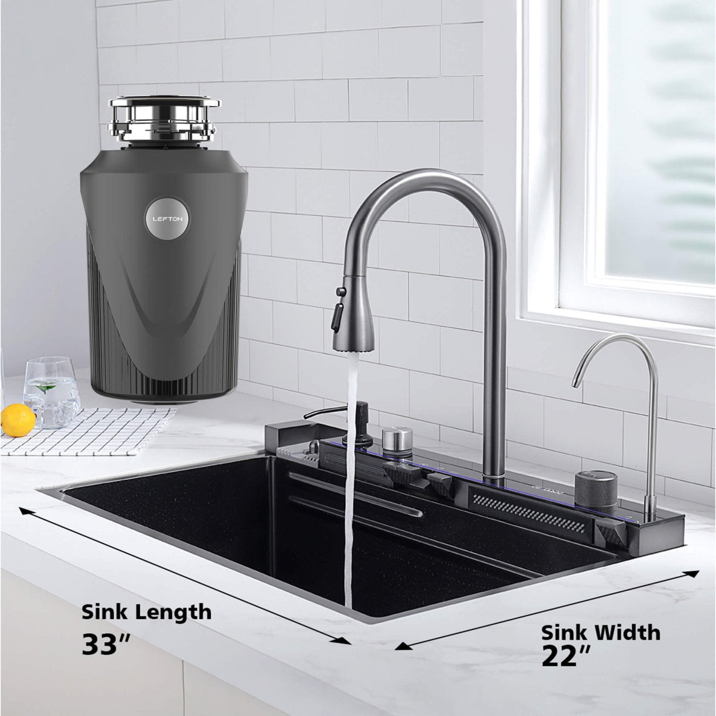 Metora 33x22 Inch Stainless Steel Single Bowl Large Kitchen Sink-KS2206L with 1 HP Garbage Disposal LGD-1010