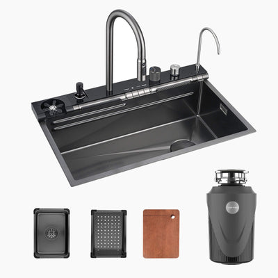 Metora 33x22 Inch Waterfall Faucet Kitchen Sink-KS2207L with 1 HP Garbage Disposals LGD-1010