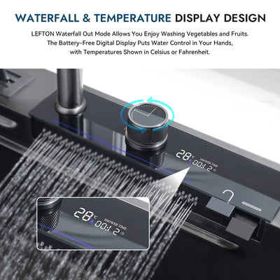 Metora Waterfall Workstation Kitchen Sink Set Digital Temperature Display & LED Lighting-KS2205