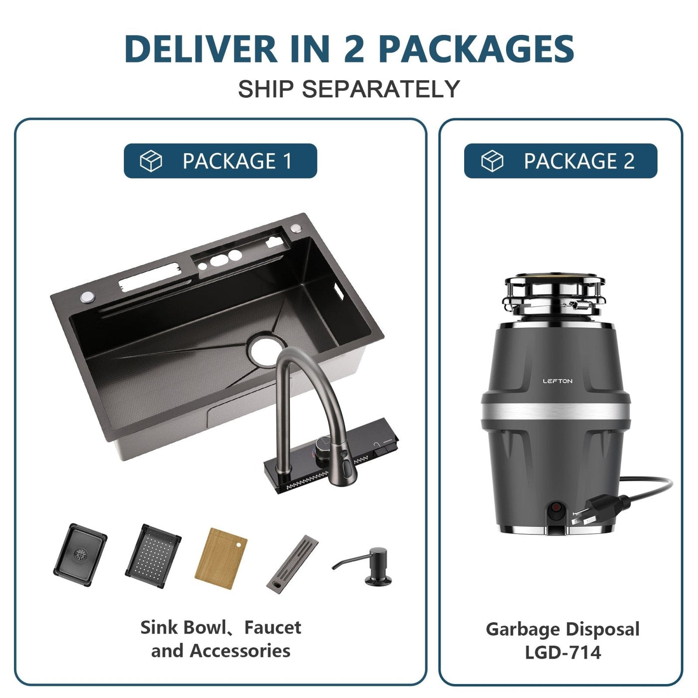 Metora Waterfall Workstation Kitchen Sink Set-KS2205 with 3/4 HP Garbage Disposal LGD-714